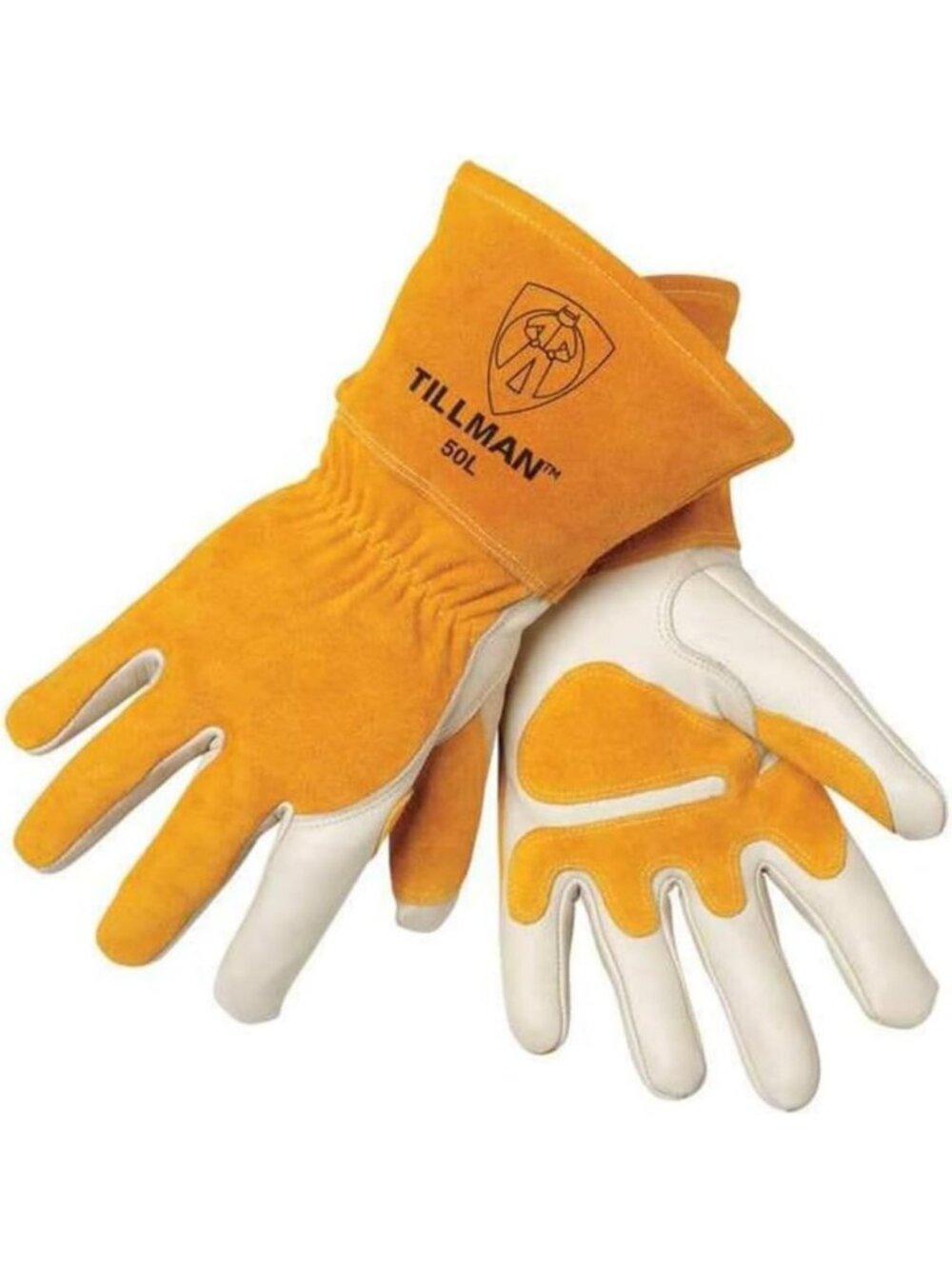 Medium Gold & Pearl Cowhide MIG Welding Gloves, Fleece Lined, 4” Cuff, Durable